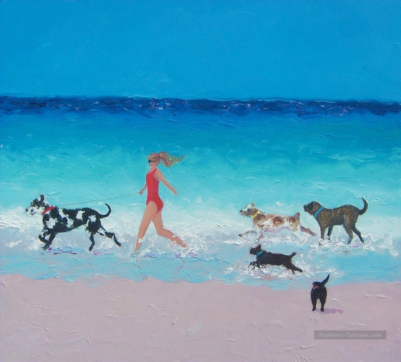 fille et Chiens courant sur la plage Impressionnisme enfant Peintures à l'huile